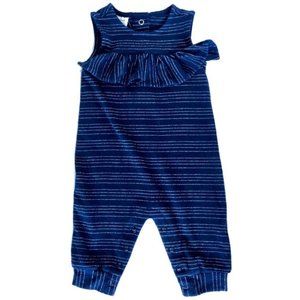 First Impressions Navy Silver Stripe Romper NWT
